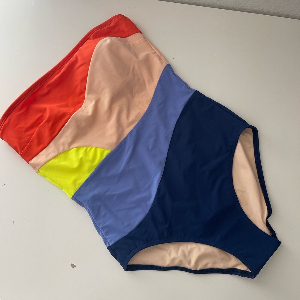 NEW Flagpole Sunset Colorblock Strapless One Piece Swimsuit XS Anthropologie